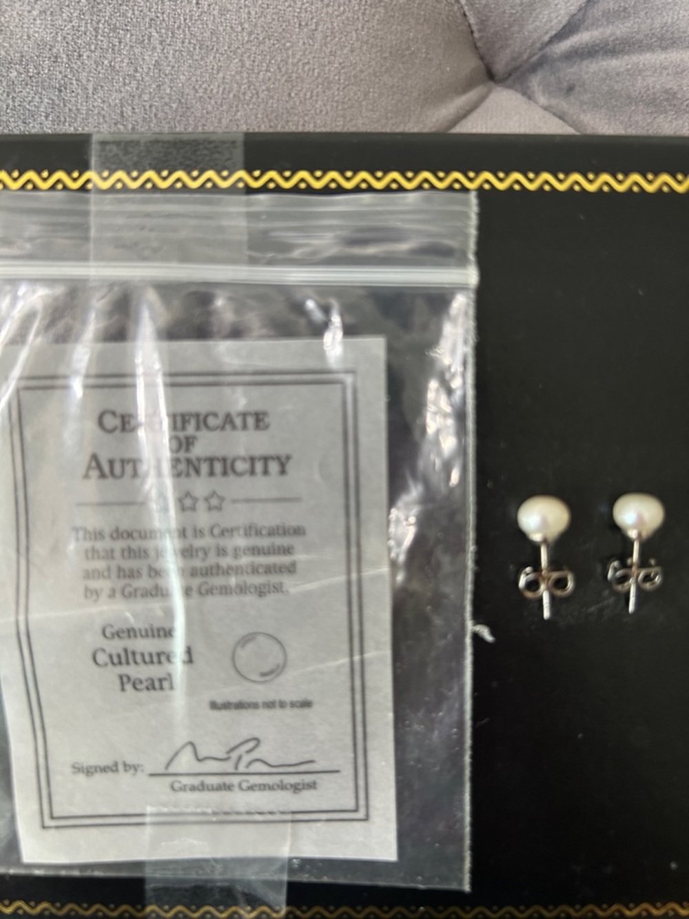 Genuine Cultured Pearl Stud Earrings with Certificate of Authenticity, NWOT